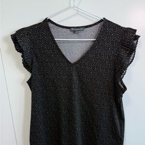 Adrianna Papell Black Blouse with Pink and Cream Ditsy Print